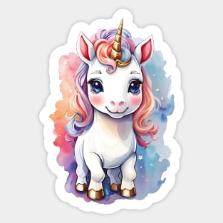 Whimsical Unicorn with Rainbow Mane and Gold Hooves Sticker